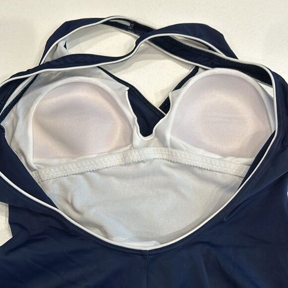 Speedo Swimsuit One Piece Women’s Navy Blue & White Bathing Suit Size 12 - Picture 3 of 8